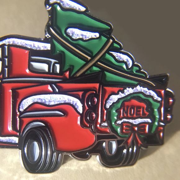 NEW Red Truck Christmas Enamel Pin with Backer - Picture 10 of 12